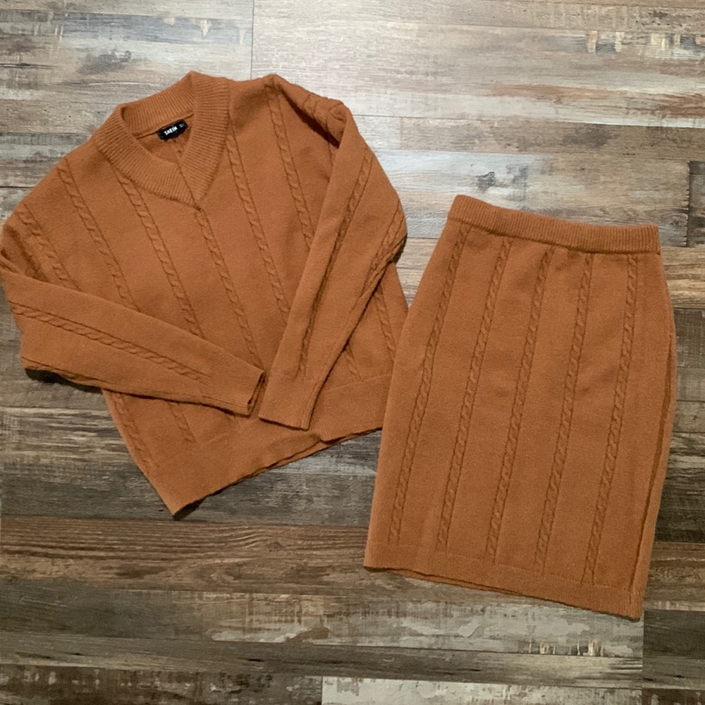 ✨ Drop Shoulder Cable Knit Sweater & Skirt Set